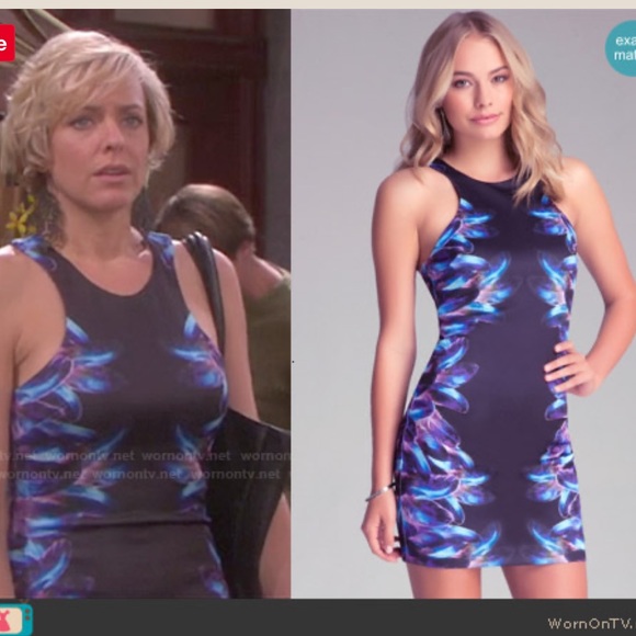 NWT Bebe Feather Glow Printed Dress - Picture 2 of 8